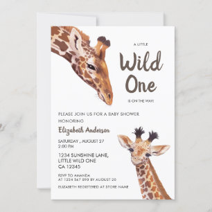 Wild One Mama and Baby Giraffe Baby Shower Invitation