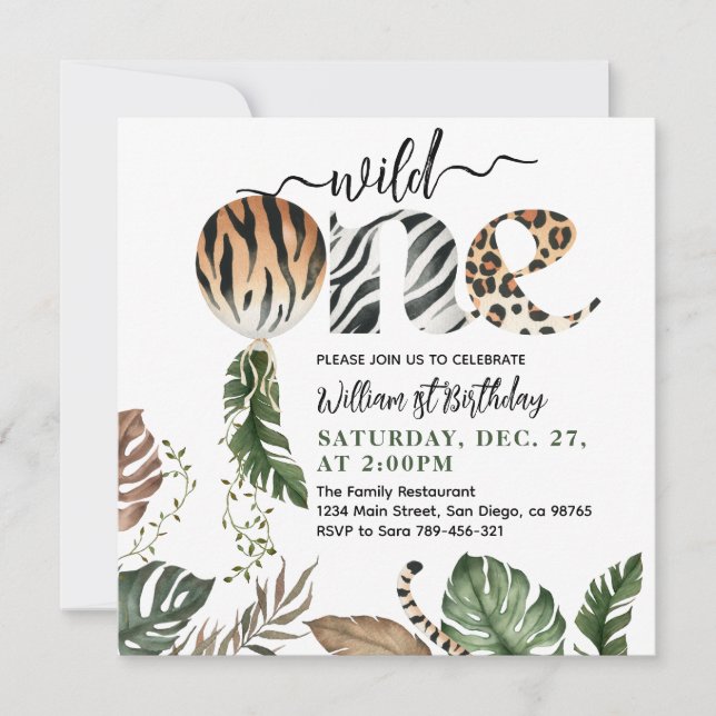 Wild One Modern Gender Neutral 1st Birthday Invitation (Front)