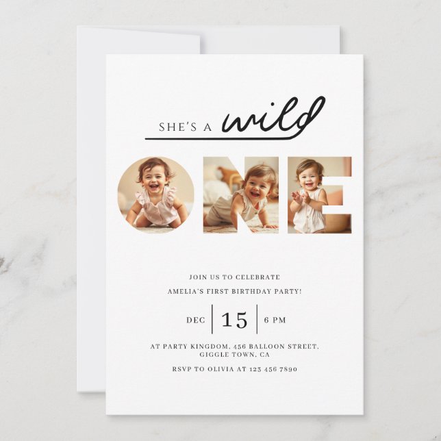 Wild ONE Modern Photo 1ST Birthday Invitation (Front)
