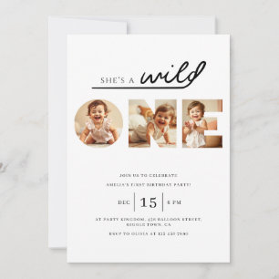 Wild ONE Modern Photo 1ST Birthday Invitation