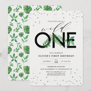 Wild One Modern Tropical Greenery 1st Birthday Invitation