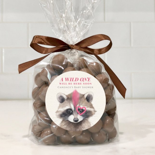 Wild One Mohawk Racoon Baby Shower Classic Round Sticker (Creator Uploaded)