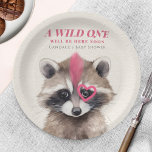 Wild One Mohawk Racoon Baby Shower Paper Plate<br><div class="desc">Wild one rock n roll inspired woodland baby shower theme featuring baby racoon with pink mohawk and heart over one eye.</div>