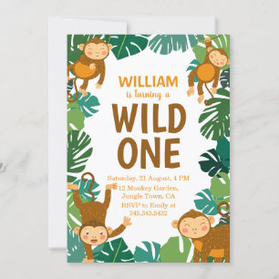 Wild One Monkey Safari Animal 1st Birthday Party Invitation