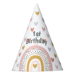 Wild One Muted Rainbow Girl's 1st Birthday Party Hat