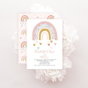 Wild One Muted Rainbow Girl's 1st Birthday Party Invitation