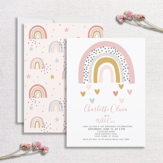 Wild One Muted Rainbow Girl's 1st Birthday Party Invitation (Creator Uploaded)
