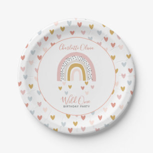 Wild One Muted Rainbow Girl's 1st Birthday Party Paper Plate