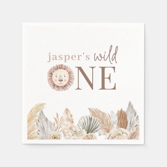 Wild One Neutral Leaves Napkin (Front)