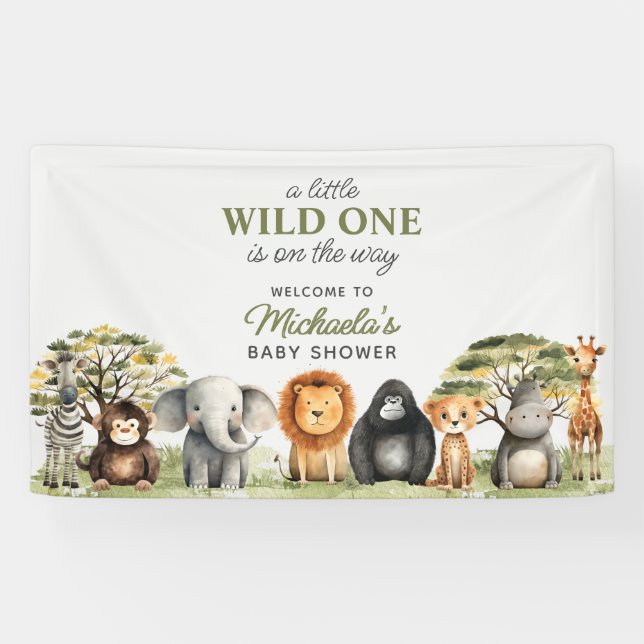Wild One On The Way Cute Baby Animals Baby Shower Banner (Horizontal)