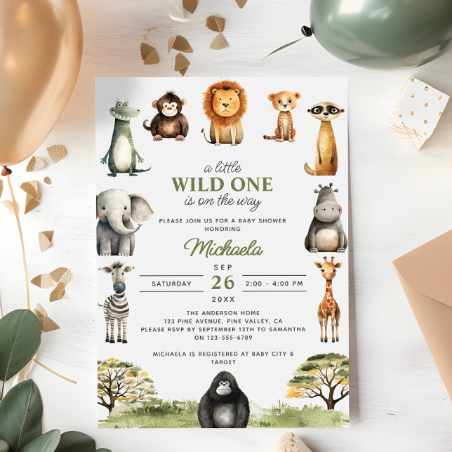 Wild One On The Way Cute Baby Animals Baby Shower Invitation (Creator Uploaded)