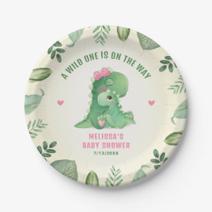 Wild One On The Way Dinosaur Pink Baby Girl Shower Paper Plate