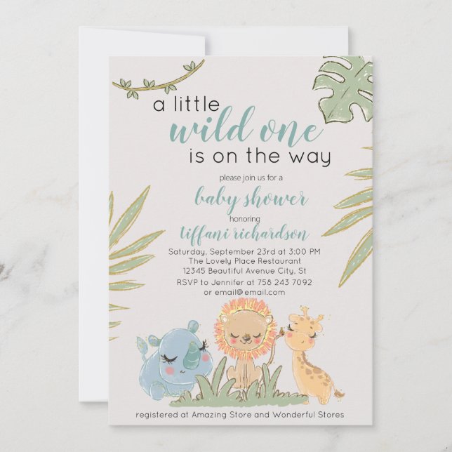 Wild One On The Way Safari Animals Baby Shower Invitation (Front)