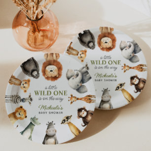 Wild One On The Way Safari Animals Baby Shower Paper Plate