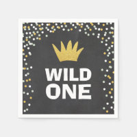 Wild one Paper Napkin Gold Crown First birthday