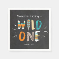 Wild one Paper Napkin Tribal Boy Birthday Feathers