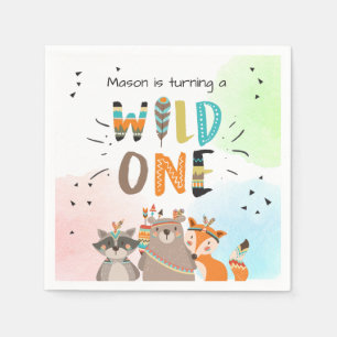 Wild one Paper Napkin Tribal Woodland Animals Boy