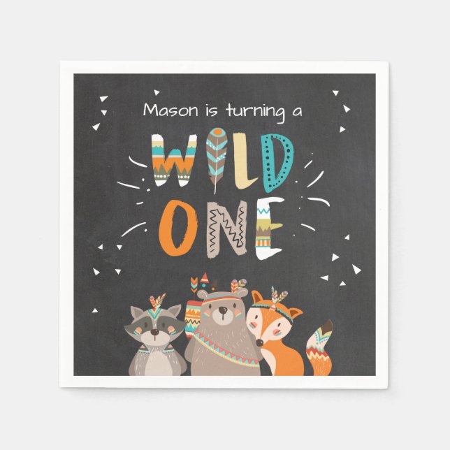 Wild one Paper Napkin Tribal Woodland Animals Boy (Front)
