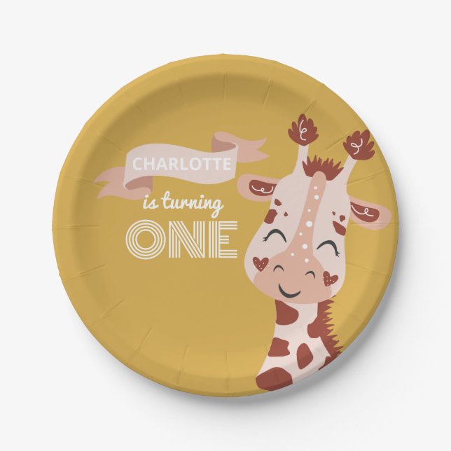 Wild One Party Animal Giraffe Paper Plate (Front)