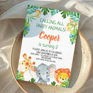 Wild One Party Animal Safari Birthday Invitation