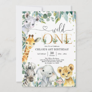 Wild One Party Animals 1st Birthday Invitation