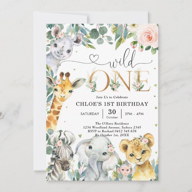 Wild One Party Animals 1st Birthday Invitation (Front)
