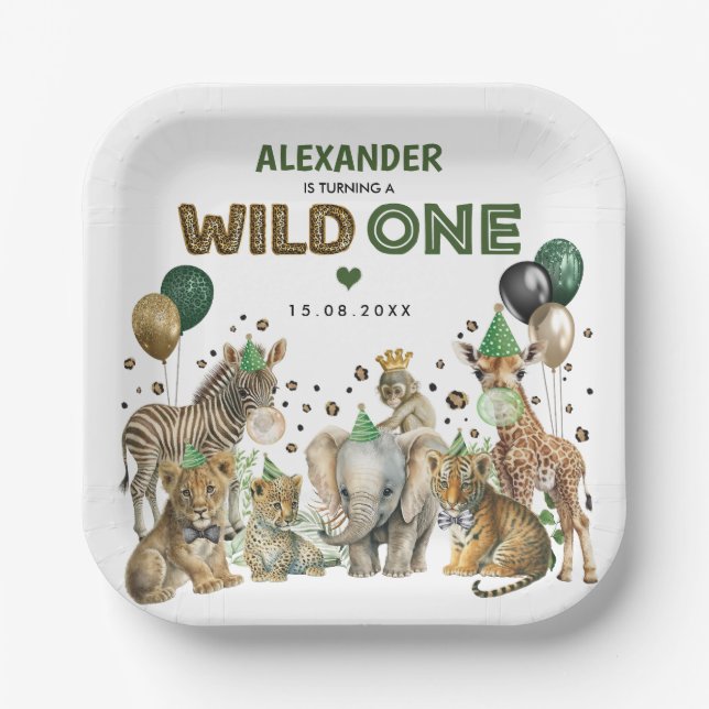 Wild One Party Animals Jungle 1st Birthday Paper Plate (Front)