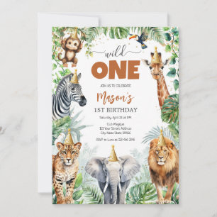 Wild One Party Animals Kids 1st Birthday Invitation