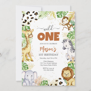 Wild One Party Animals Kids 1st Birthday Invitation