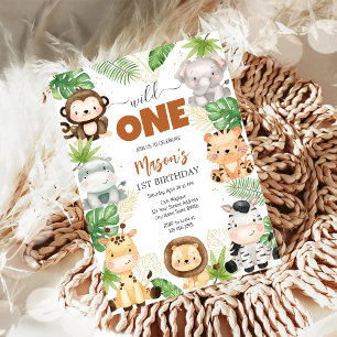 Wild One Party Animals Kids 1st Birthday Invitation