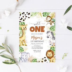 Wild One Party Animals Kids 1st Birthday Invitation