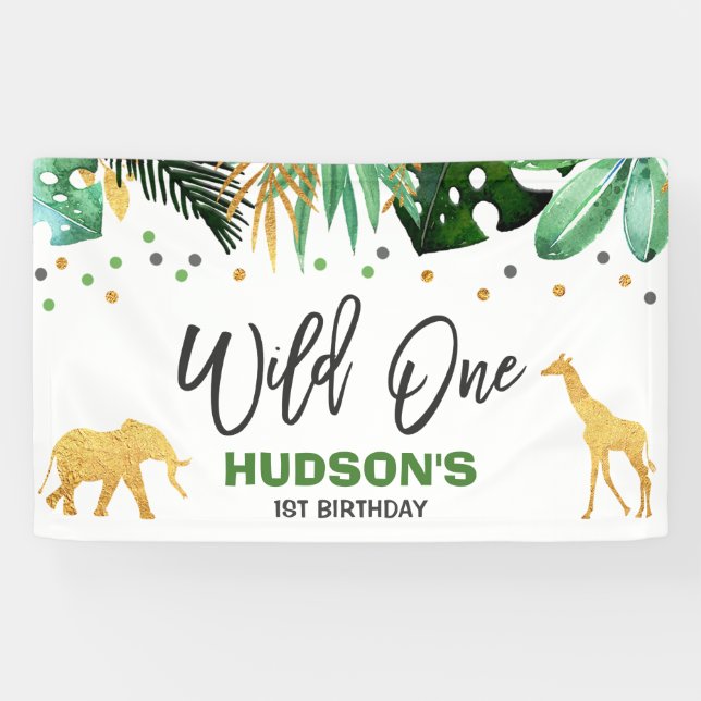 Wild One Party Banner Jungle Animals Party (Horizontal)