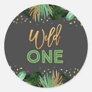 Wild One Party Favour Tag Sticker Jungle Animals