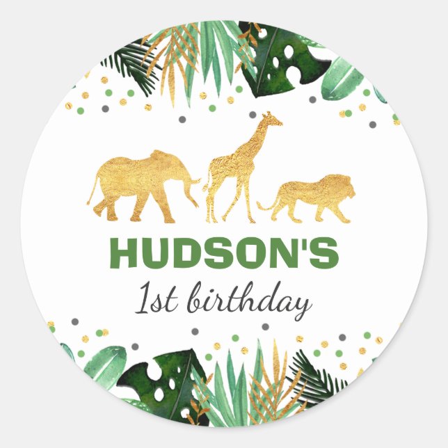 Wild One Party Favour Tag Sticker Jungle Animals (Front)