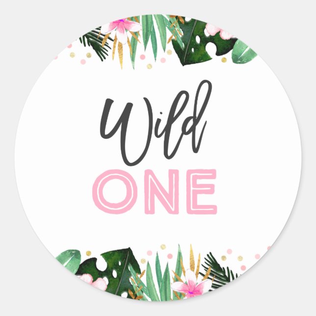 Wild One Party Favour Tag Sticker Jungle Animals (Front)