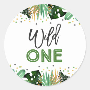 Wild One Party Favour Tag Sticker Jungle Animals