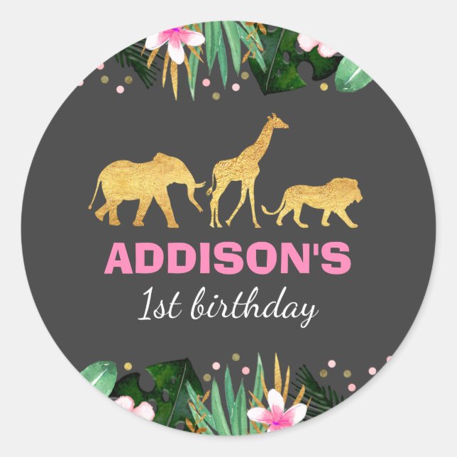 Wild One Party Favour Tag Sticker Jungle Animals (Front)