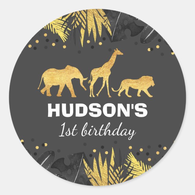 Wild One Party Favour Tag Sticker Jungle Animals (Front)