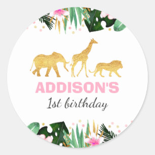 Wild One Party Favour Tag Sticker Jungle Animals