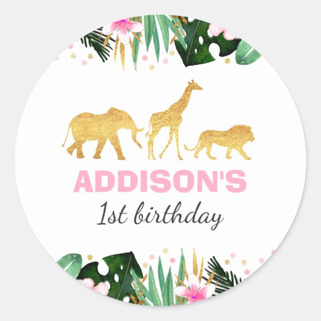 Wild One Party Favour Tag Sticker Jungle Animals (Front)