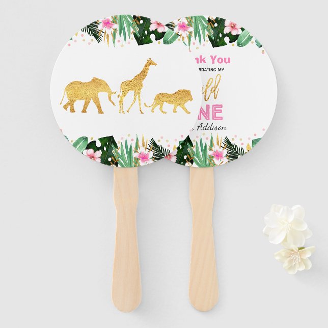Wild One Party Hand Fan Jungle Animals Party Favou (Front and Back)