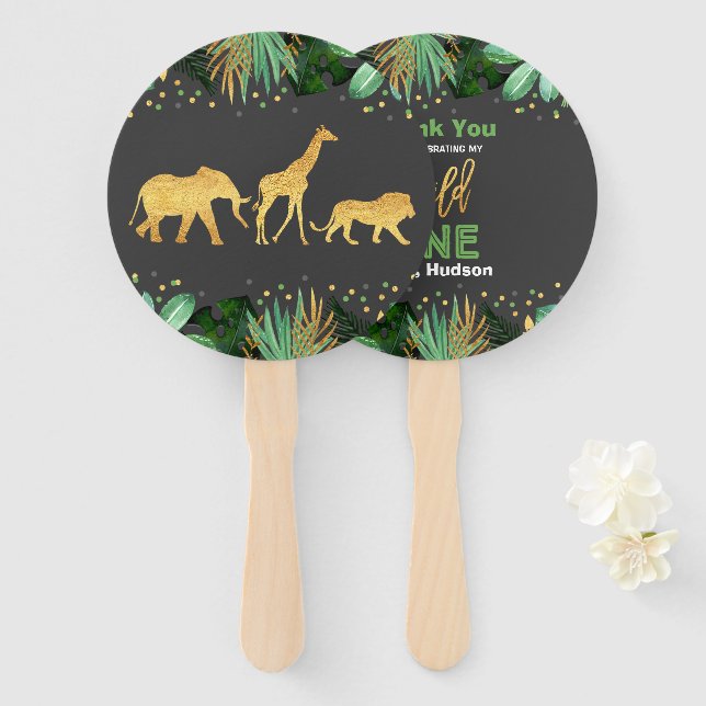 Wild One Party Hand Fan Jungle Animals Party Favou (Front and Back)