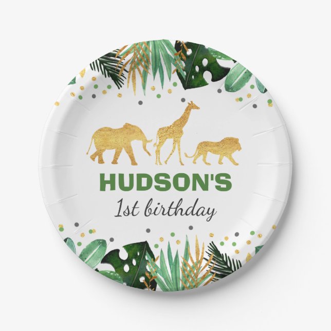 Wild One Party Paper Plate Jungle Animals Party (Front)