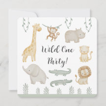 Wild One Party Safari Animals Personalised