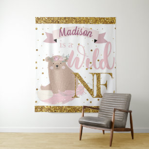 Wild One Personalised First Birthday Girl Tapestry