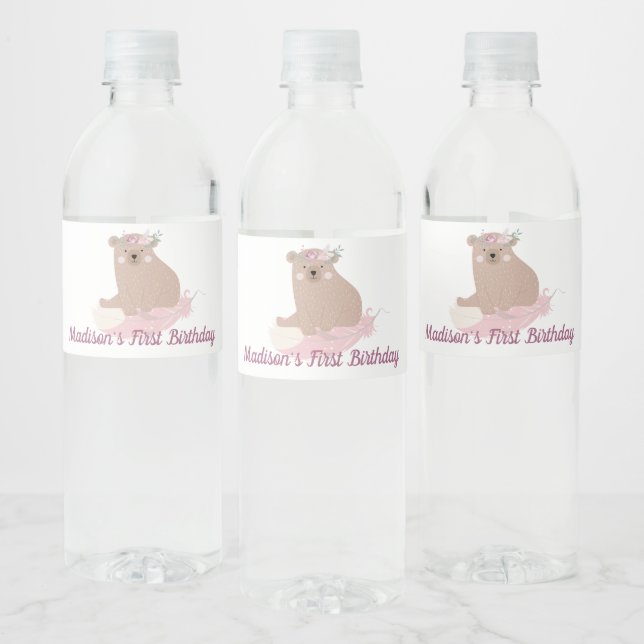 Wild One Personalised First Birthday Girl Water Bottle Label (Bottles)