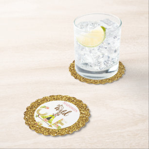 Wild One Personalised Girl First Birthday Glitter Paper Coaster