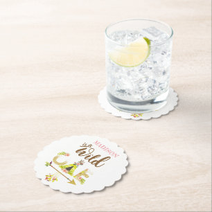Wild One Personalised Girl First Birthday Paper Coaster