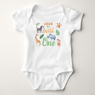 Wild One Personalised Safari Animal Birthday Baby Bodysuit