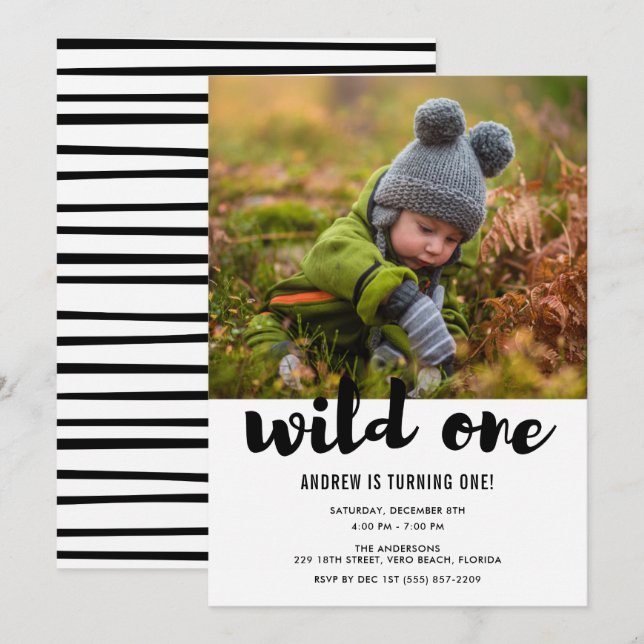 Wild One Photo Baby's First Birthday Party Invitation (Front/Back)